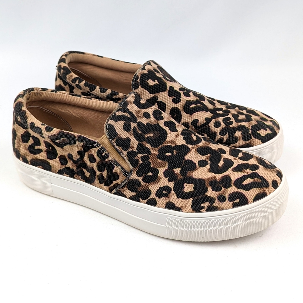 Steve Madden Platform Sneaker Leopard Print Slip On Gills Tan Black size 10